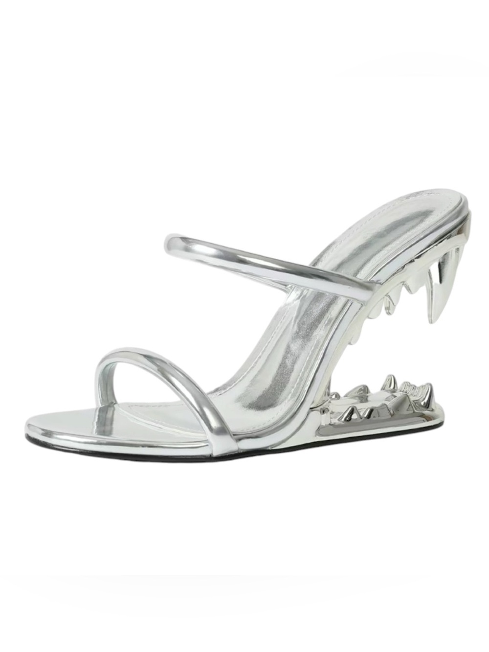 Silver Metallic Strappy Mule with Studded Detail
